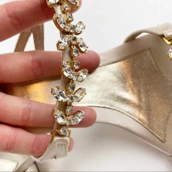 L'Autre Chose Cream Rhinestone Embellished Heel Evening Sandals Size 8 - Picture 9 of 15